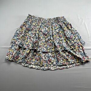 BCX Mini Skirt Womens Large Multicolor Floral Tiered Smocked Elastic Waistband